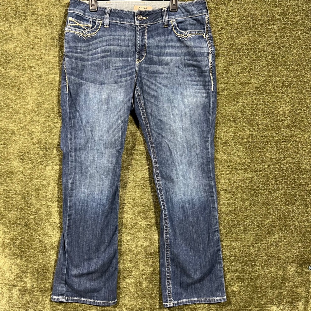 Ariat Bootcut Jeans Womens 16WR Blue R.E.A.L. Mid Rise Festival Blue Embroidery
